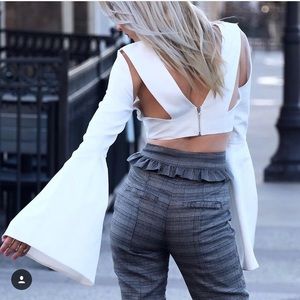 Dark Pink Crop Top With Cut Outs Bell Sleeves UK6